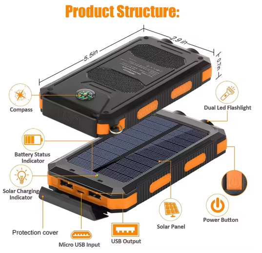 Campihub Solar Power Bank with Flashlight