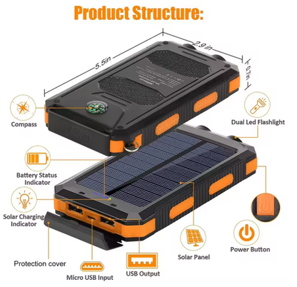 Campihub Solar Power Bank with Flashlight